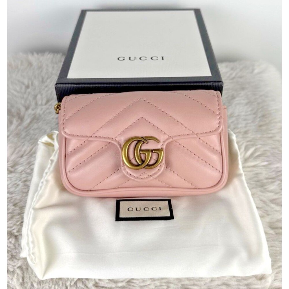 Gucci GG Marmont Super Mini Bag Wristlet Dusty Pink Matelasse Leather